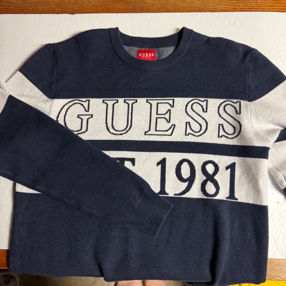 GUESS Los Angeles Mens Bruno Logo‎ Sweater, Est. 1981, Crew Neck, Knit